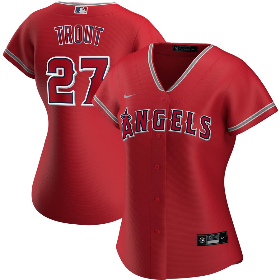 Los Angeles Angels #27 Mike Trout Nike Women Alternate 2020 MLB Player Jersey Red->women mlb jersey->Women Jersey